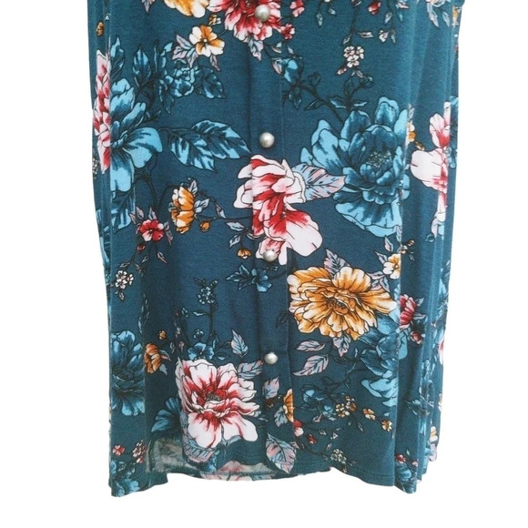 Lily Morgan Floral Teal Top  with Lace Back S - Picture 4 of 9